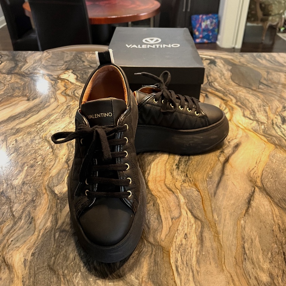 Valentino Cassiopea Black Leather Sneaks